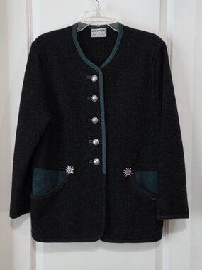 Stapf Austria Wool Sweater Jacket Cardigan with Edelweiss Accents
